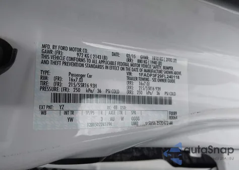 2015 Ford Focus Se из США, поврежденный, VIN 1FADP3F29FL240118